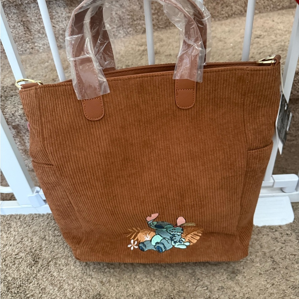 Disney Brown Corduroy Tote Bag with Teal Stitch Embroidery and Mint Charm - Picture 2 of 2